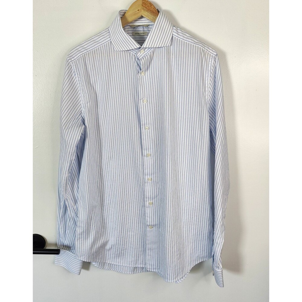 Suitsupply Shirt Mens 16/41 Large Blue Striped Button Front Shirt Cotton 2 Ply